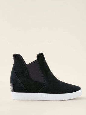 Sorel Women's Black Out N About Suede Low Wedge Slip-On Chelsea Boot Size 9